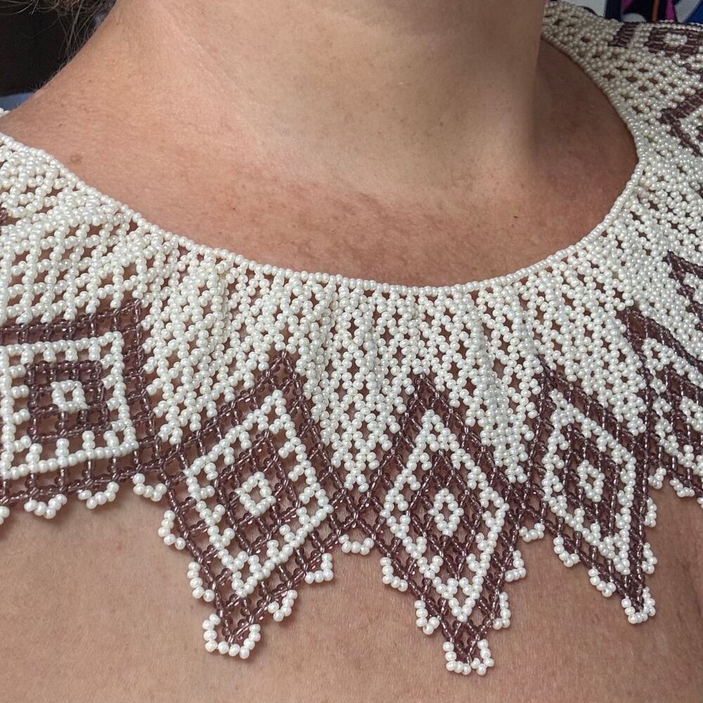 Vintage Accordion Beaded Wide Necklace Collar Choker Statement Points Necklace - Picture 4 of 4
